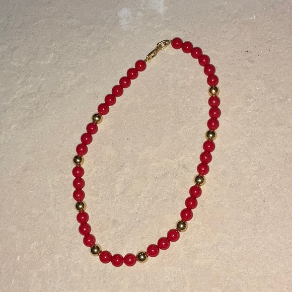 Vintage Napier Red & Gold-Tone Bead Necklace - Picture 3 of 7